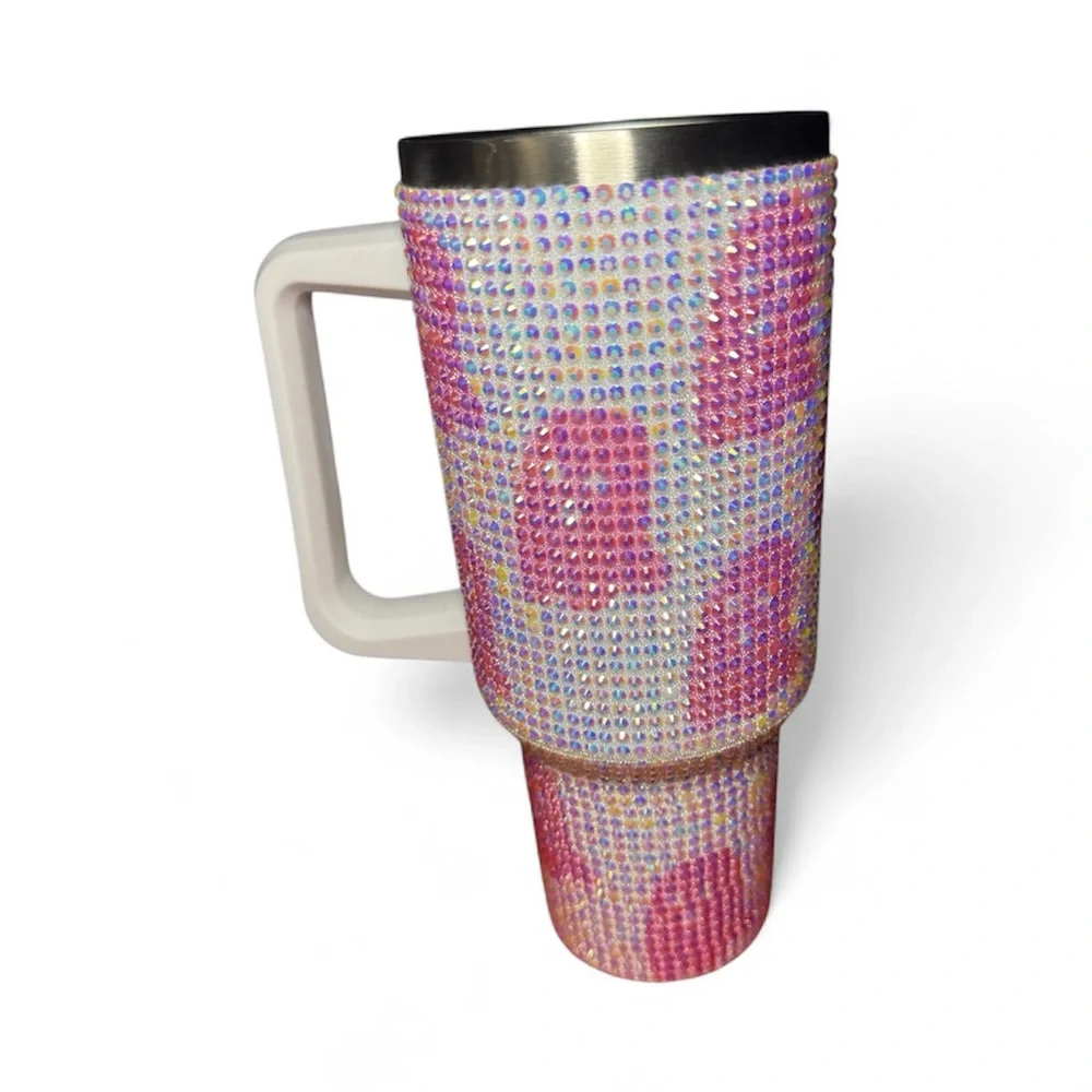 Rhinestone Pink and White Party Tumbler 40 oz